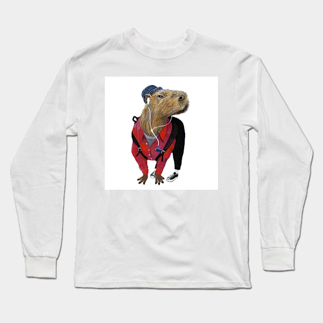 Capybara enjoying music Long Sleeve T-Shirt by argiropulo